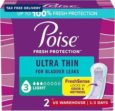 Poise Ultra Thin Incontinence  Postpartum Pads for Bladder Leaks, 3 Drop Light