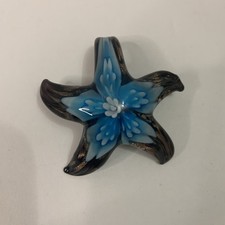 Beautiful Hand Blown Glass Blue Flower Starfish Pendant For Necklace