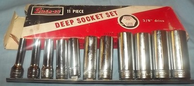 Vintage Snap On 11 PC Deep Socket Set 3/8 Dr. w/box 211-SFS-Y 1/4-7/8