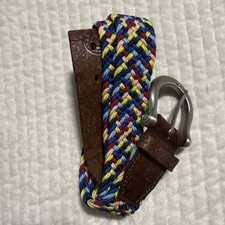 NWOT Unisex Rainbow Braided Woven Stretch Belt with Genuine Leather Trim Size 40