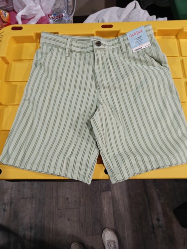 VV- NEW BOYS CAT & JACK GREEN STRIPED FLAT FRONT SHORTS SIZE 14 - Picture 1 of 4