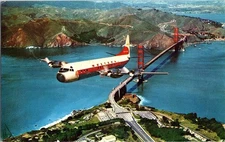 Vintage Western Airlines Electra Jet Over Golden Gate Bridge Postcard