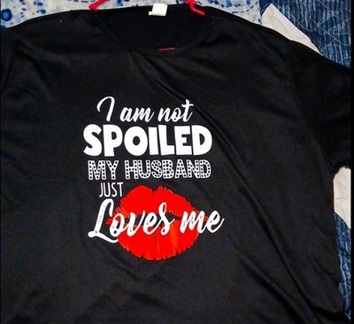 Black Graphic Tee w/Red Lips Design(not spoiled my husband loves me)plus sz NEW