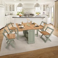 Santos Drop Leaf Dining Table & 4 Folding Chairs Green Oak Space Saving Set