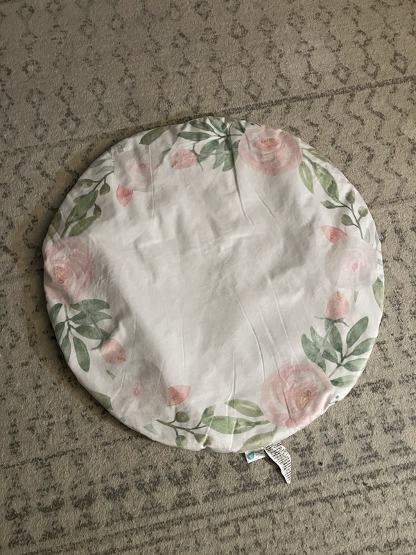 36” Round Floor Cushion Pillow Reversible Pink Floral & Stripes Pre-Filled