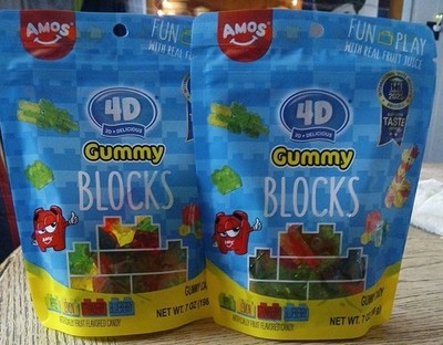 2--7 Oz Resealable Bags Of AMOS Gummy Blocks Best By June 26 2027