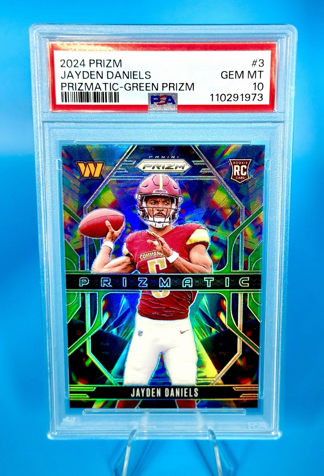 2024 Panini Prizm - Prizmatic Jayden Daniels #3 Green Prizm (RC) view 3
