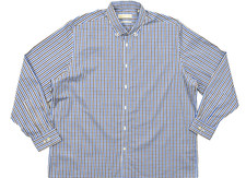Michael Kors Men Shirt 17.5 Regular Fit Blue Brown Gingham Plaid Cotton Non Iron