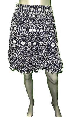 KATE SPADE NEW Shore Thing Navy/White Faux-Wrap Lined Boho Ruffle Skirt sz 14