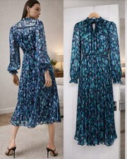 Karen Millen Abstract Snake Print Swishy Pleated Midi Dress Size 8 Rrp £195