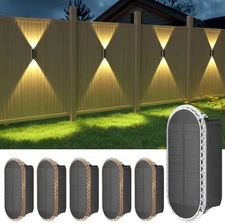 Solar Fence Lights Outdoor,6-Pack Solar Powered Wall Lights Up and Down Water