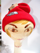 Red Black 2 Piece The North Face Beanies / Hats With Fuzzy Lining