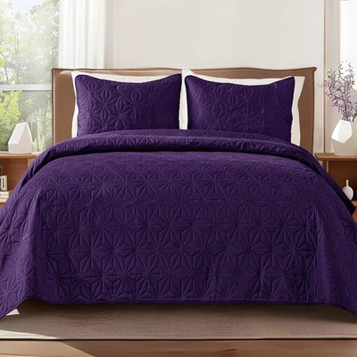 King Quilt Bedding Set, Soft Purple Bedspreads Quilts King Size for All Seasons,