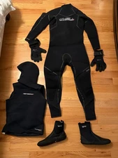Near-new Scuba Wetsuit set with hooded vest, boots and gloves.