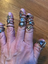 19 rings with stones. Sizes vary from size 4 to 6. Mostly silver tone rings.