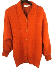 BELLDINI Cardigan Womens L Angora Rabbit Hair Wool Beaded Lined Sweater Jacket