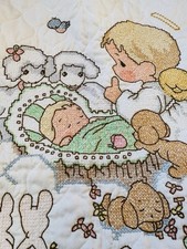 Handmade PRECIOUS MOMENTS XStitch BABY Quilt NOW I LAY ME DOWN TO SLEEP 34x43