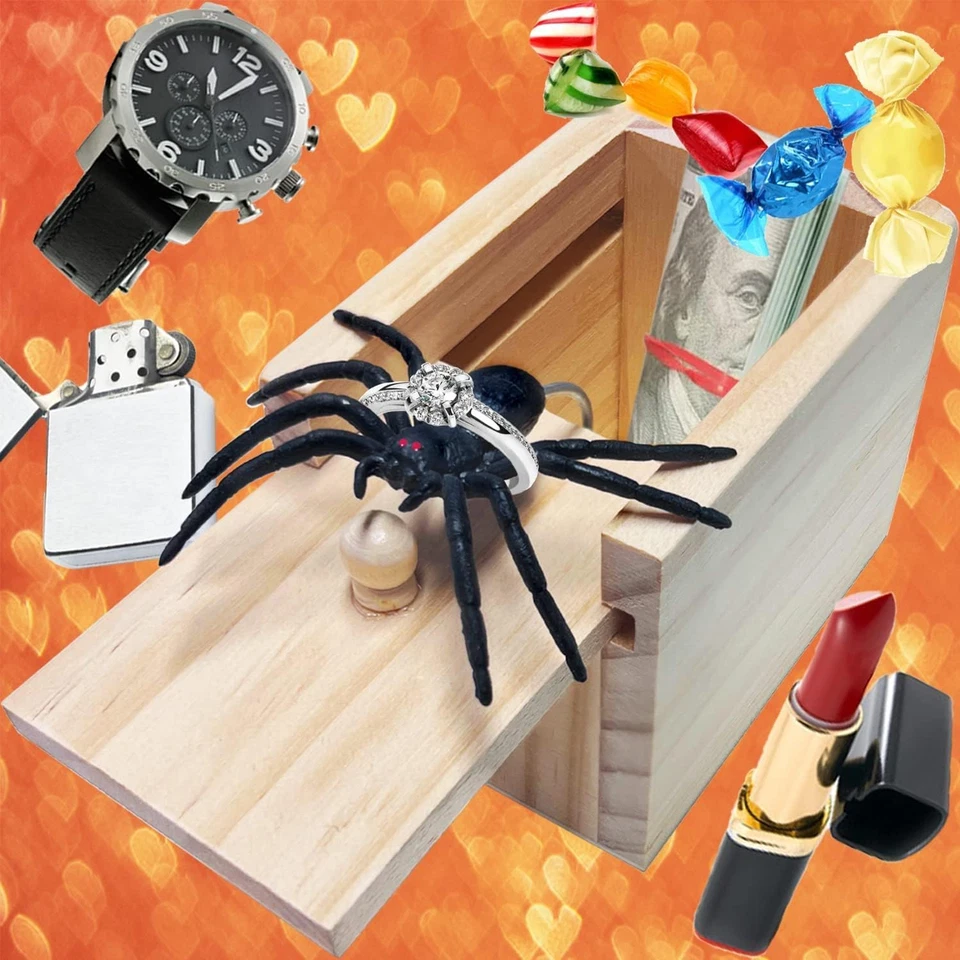 Caja de bromas de araña saltadora - Juguete de miedo emergente, regalo de broma de Halloween para niños y anuncio Foto 2 de 4
