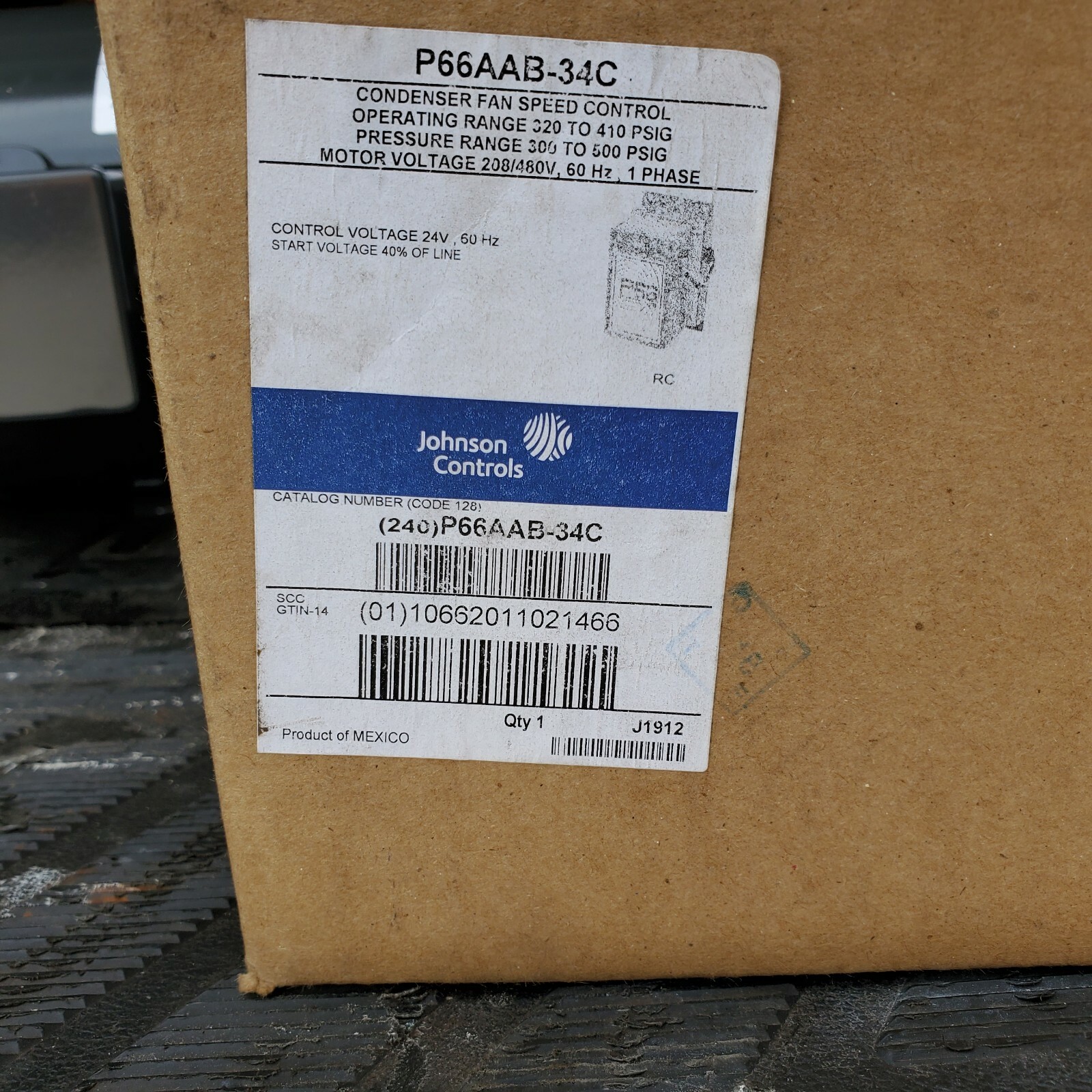 Johnson Controls P66AAB34C condenser fan speed control 190250 psi 208