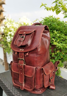 Men's New Genuine Leather Rucksack Vintage Goat Shoulder Travel Bag