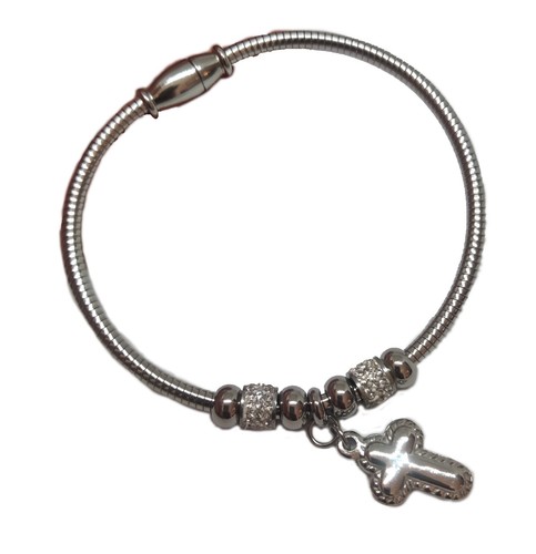 Woman Bracelet Stainless Steel Bracelet With Cross Charm Cable Fashion - Picture 2 of 11