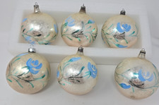 Vintage Fantasia Poland Floral Christmas Ornaments 3" Hand painted Set of 6 READ
