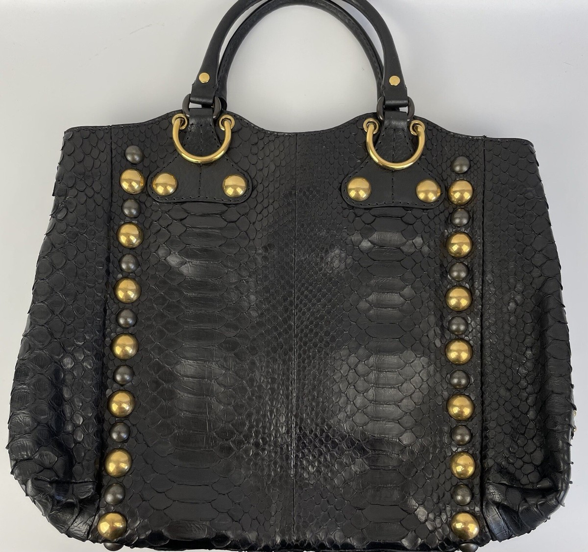 バッグ GUCCI Vintage Black Python Leather Gucci Babouska Black Python Snakeskin Leather Studded Fringe