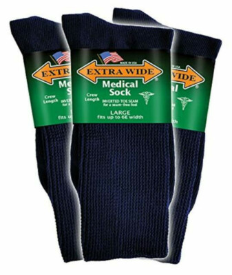 Extra Wide Socks Medical Diabetic Athletic Socks, Size Large 12-16 NAVY 3-Pack