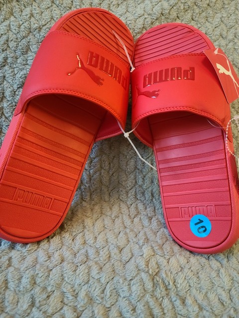 puma slides red and black