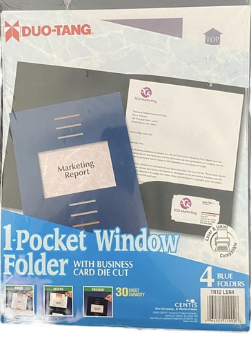 24 DUO-TANG 1-Pocket Window Folder Business Card Die Cut, 6 Packs of 4 ...