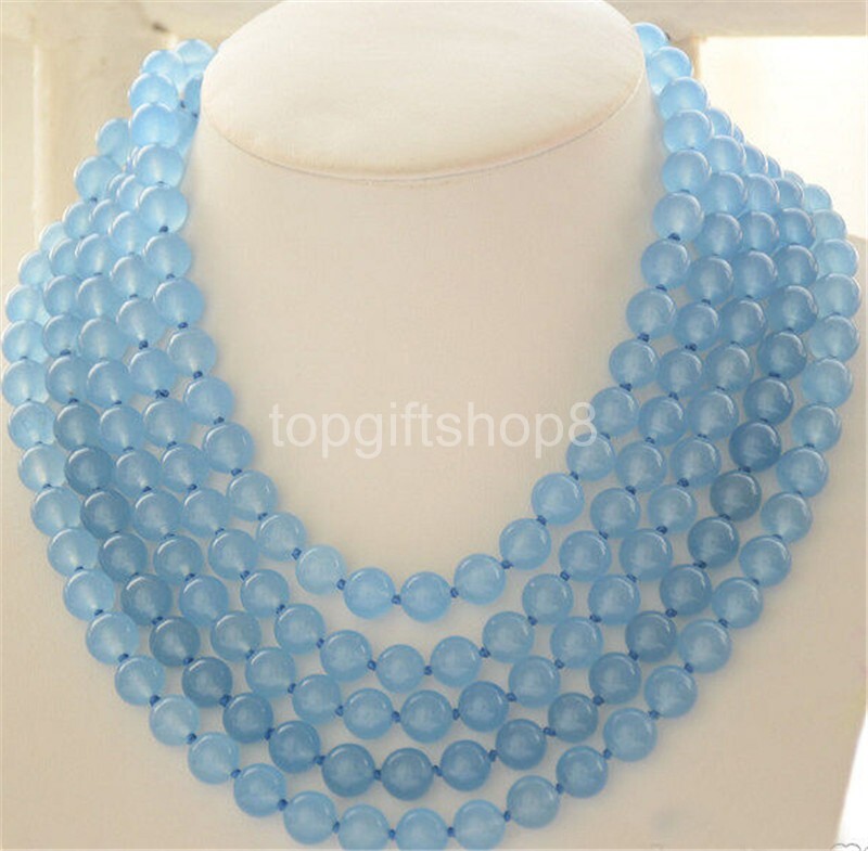 ★HAS★ HLD012 Blue jade bead Necklace 10mm real round light blue jade bead necklace 100inch | eBay