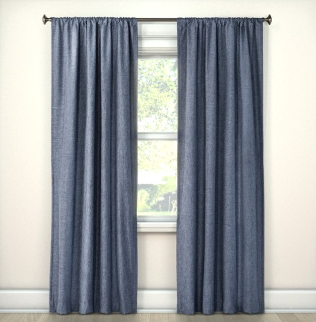 ROOM ESSENTIALS 3 Curtain Panels Light Blocking Drape Lining Denim Blue