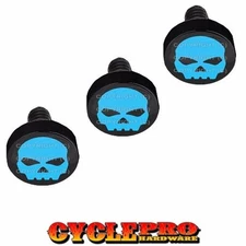 Black Billet Fairing Windshield Hardware Kit 96-13 Harley Touring - Blue Skull G