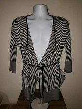 Kenneth Cole New York Open Front Shawl Cardigan Sweater PetiteXS Black/White