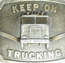 Keep On Trucking Belt Buckle Vintage 1975 Bergamot Brass Works Darien WI U.S.A.