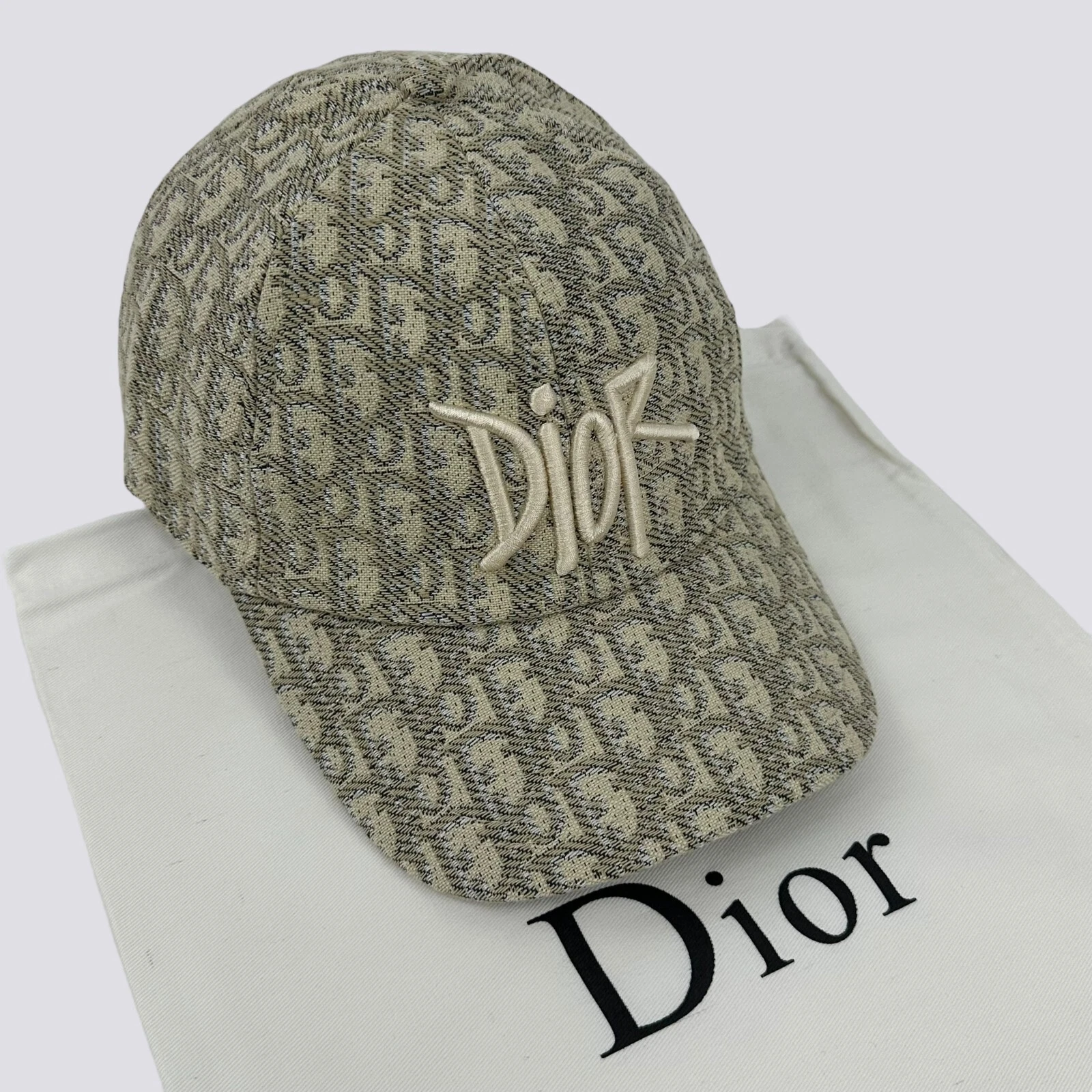 Authentique casquette de baseball beige Dior logo monogramme oblique toile coton taille S