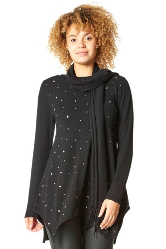 Embellished Tunic Jumper with Scarf 