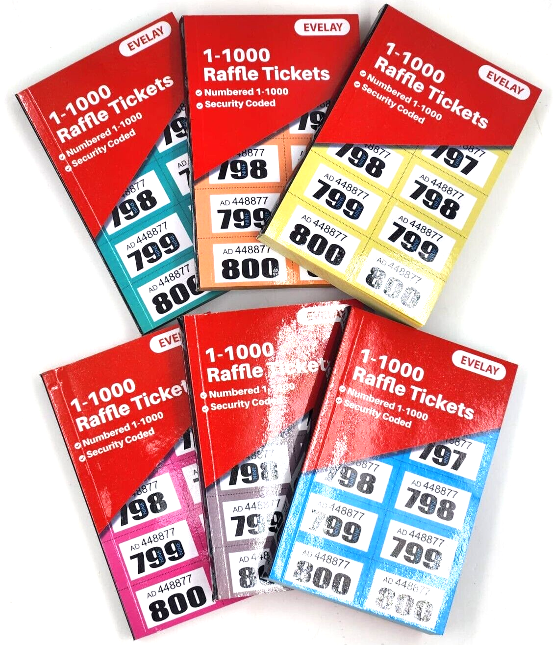 1000 Raffle Tickets 6 Books of 1-1000 Cloakroom Raffle Tombola Draw Tickets Numbered Mixed ...