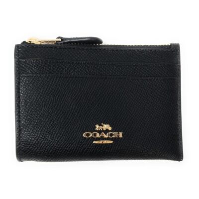 Coach Mini Skinny ID Key Ring Leather Card Case Black 88250
