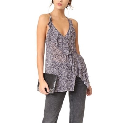 Iro Griffin Asymmetrical Leaf Printed Top S Women's Casual Slip Blouse NEW 4749