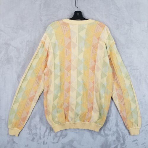 Vtg St. Croix Cardigan Men XL Cotton Pastel Geometric Textured USA Golf Street - Picture 2 of 9