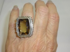 Gorgeous Chunky Smoky Quartz  Beaded Sterling Silver Ring Size 5.25