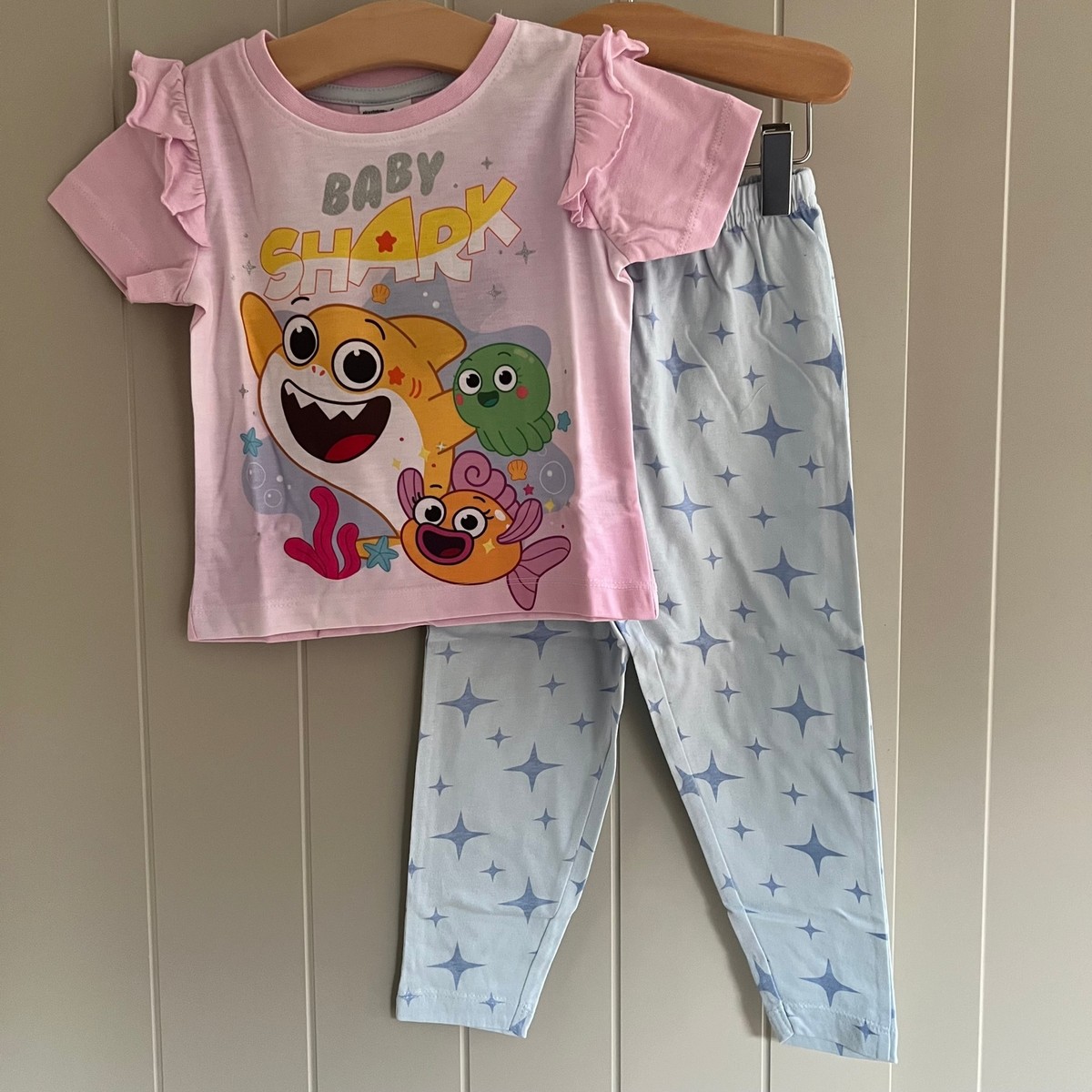 Girls Baby Shark Short Sleeve Long Leg Pyjamas Cotton Pink Age 1-4 Years - Main Image