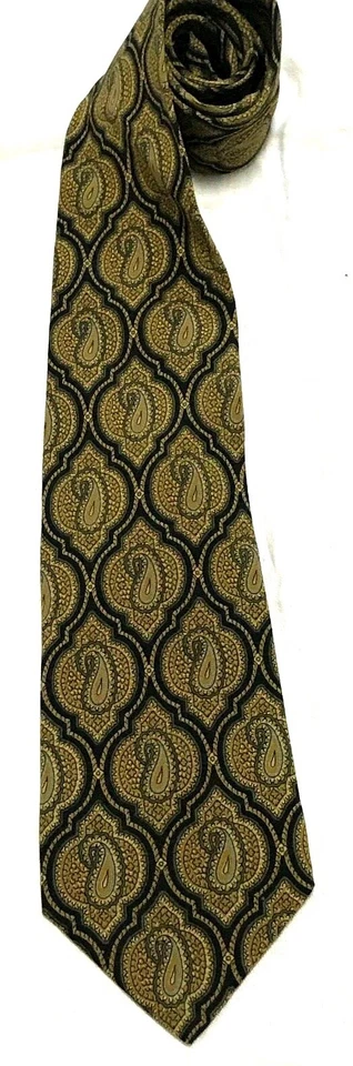 ARMANI CRAVETTE Mens Neck Tie MADE IN ITALY 100 % Silk OLIVE GREEN BLACK PAISLEY - Image 2 of 4