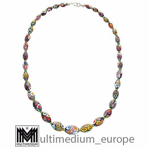 Vintage Murano Glas Halskette Silber millefiori Perlen von E. Moretti - Picture 3 of 3