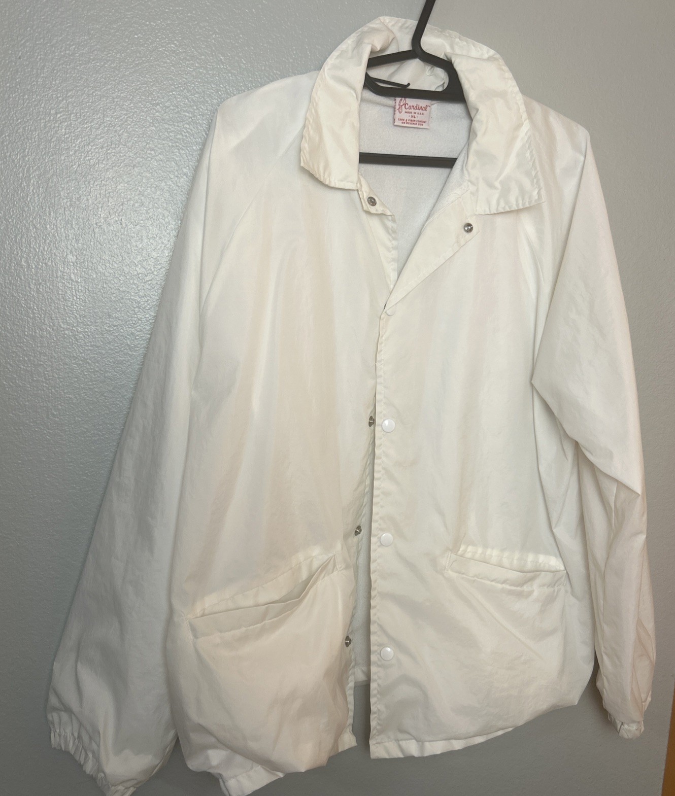 Cardinal Vintage Windbreaker Nylon Men's White Jacket Light-Lined Size XL**