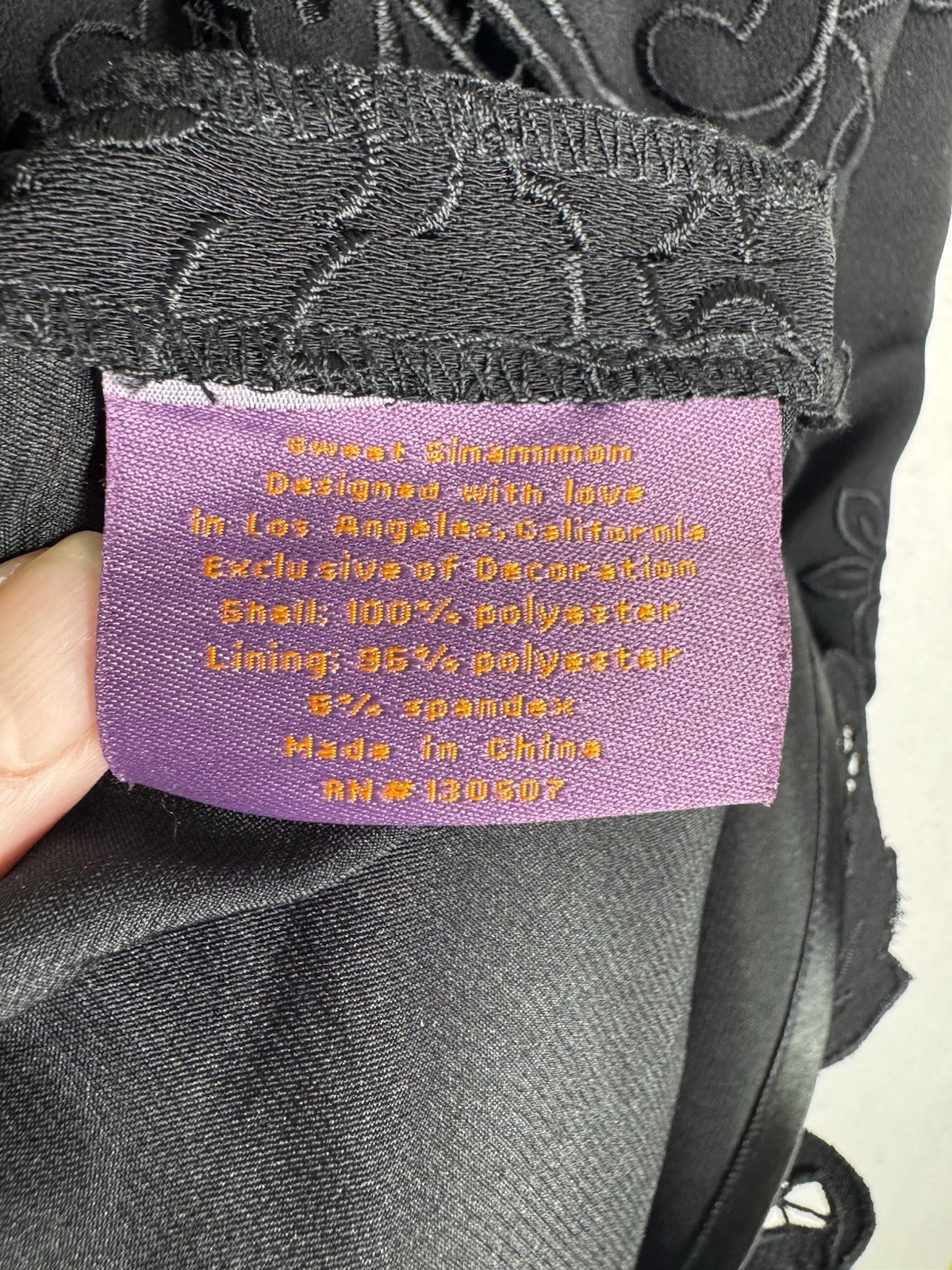 Sweet Sinammon Black Sheath Dress Embroidered Lined Size L