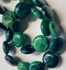 Malachite Green Round Flat Disk Beads 11mm Wide 13 Inch Strand Jewelry Crafts