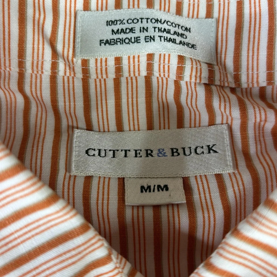 Cutter & Buck Shirt Mens Medium Orange White Striped Button Down Long Sleeve - Image 2 of 4