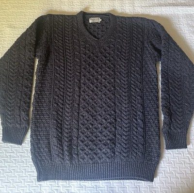 Vintage Blarney 100% Wool Irish Fisherman Sweater Men s M Charcoal Cable Knit